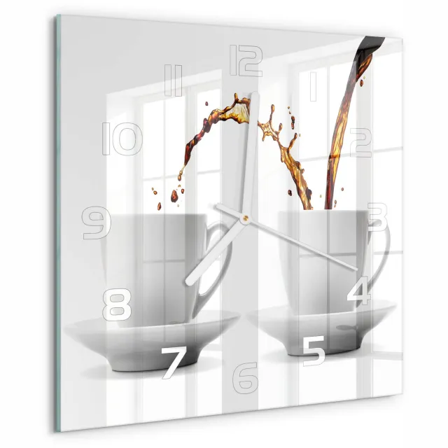 TULUP Wandklok - Lekkende koffie Moderne Wandklok Glas - 30x30 cm - Bruin Wandklok Glas Decoratie - Witte handen - Vierkante Klok - Glazen Wandklok Design - Klok Glas Met Opdruk
