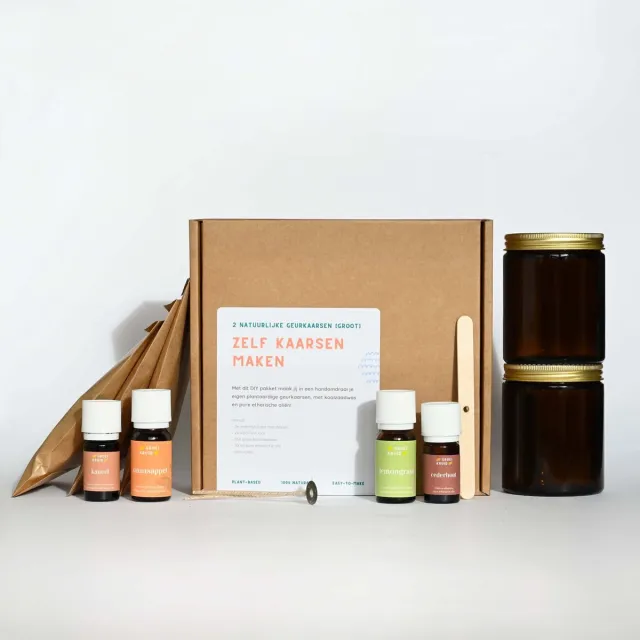 Groeikruid Zelf kaarsen maken set | 100% natuurlijke geurkaarsen maken met etherische olie | kaarsen maken voor volwassenen | koolzaadwas | 2x180 ML | lemongrass + cederhout en kaneel + sinaasappel