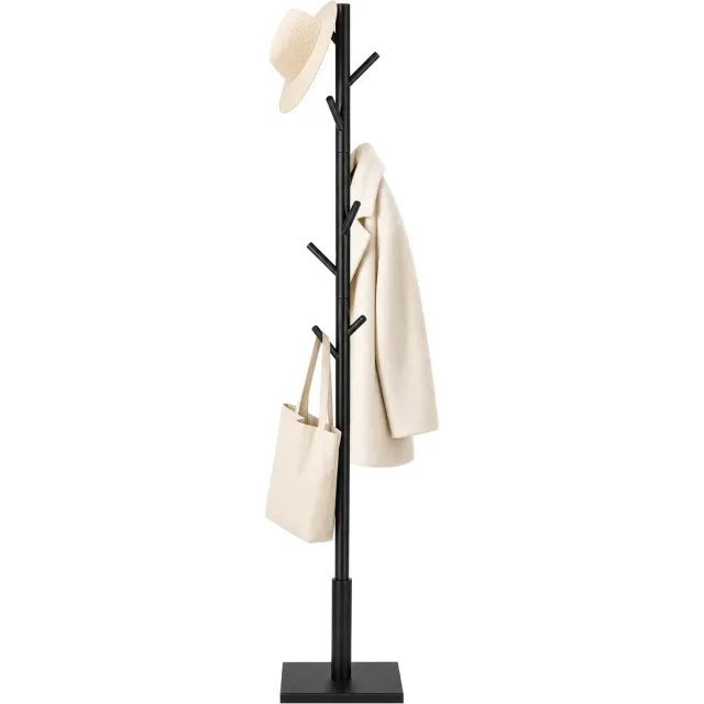 YONO Kapstok Staand - 8 Haken - 175 cm - Garderoberek - Kledingrek voor Jassen en Tassen - Hout - Zwart
