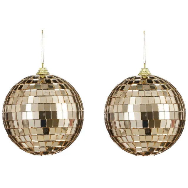 Mica Decorations kerstornament spiegel bal champagne (2 stuks)
