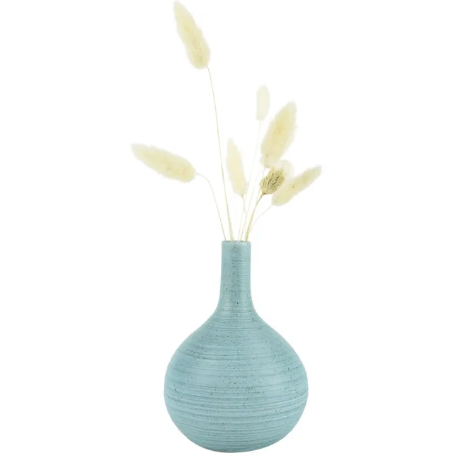 QUVIO Vaas voor droogbloemen - Vazen - Klassieke of retro bloemenvaas - Vaasje - Woonaccessoires voor bloemen en boeketten - Decoratieve accessoires - Keramiek - 10 x 14 cm (dxh) - Lichtblauw