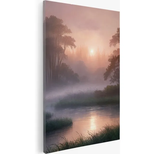 Saammp Canvas Schilderij - Natuur - Mistig Landschap - 50x70 - Foto op canvas - Wanddecoratie - Muurdecoratie Woonkamer - Slaapkamer decoratie - Canvas Print Multicolor