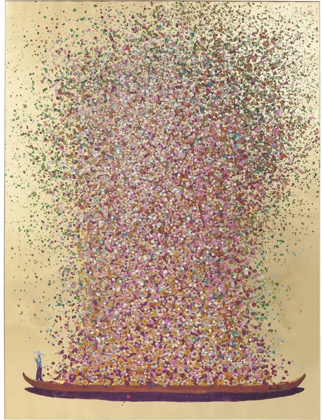 Kare Schilderij Touched Flower Boat Gold Pink 100x80cm Goud/Roze