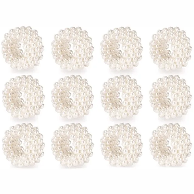 Ibenzoa Set van 12 Luxe Parel Servetringen voor Elegante Tafeldecoratie en Feestelijke Gelegenheden wit
