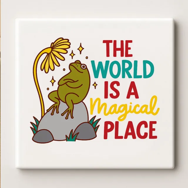 Nevolis The World Is a Magical Place Kikker Tegel – 15x15 cm Inspirerende Keramische Wandtegel – Sprookjesachtig Natuurontwerp Cadeau voor Huis & Tuin Multi Color