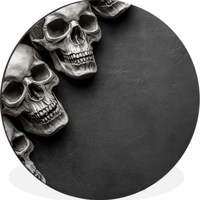 WallCircle Wandcirkel - Muurcirkel - Skelet - Doodshoofden - Schedels - Zwart - Aluminium - Dibond - 120x120 cm - Binnen en Buiten