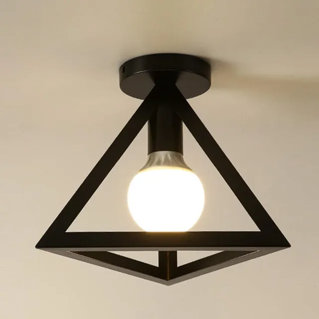 KZQ Driehoekige Vintage Plafondlamp - Metalen Kooi Kap - Industrieel Design - Semi Flush Mount - Geschikt Voor Loft Kantoor Café En Restaurant - Zwart zwart.8