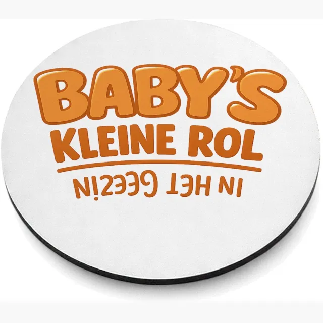 Mr Cadeautjes MDF magnetische fotolijst rond Ø 9,5 - design Humoristische babyboodschap met omgekeerde typografie | cadeau Wit
