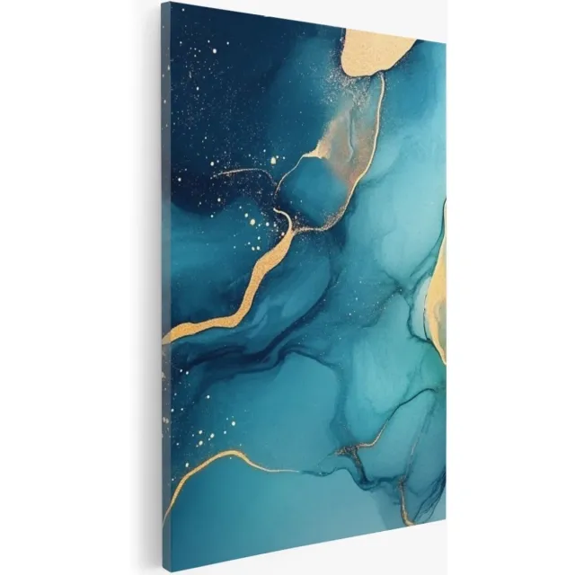Saammp Canvas Schilderij - Turqoise marmer - Abstract kunstwerk - 40x50 - Foto op canvas - Wanddecoratie - Muurdecoratie Woonkamer - Slaapkamer decoratie - Canvas Print Multicolor