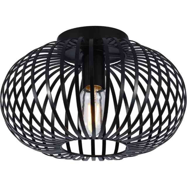 SensaHome 78174BK Plafondlamp Zwart - Industrieel Plafonnière van Metaal - Retro Wire Kooi Design - 40x40x17cm - 1x E27 40W - Exclusief Lichtbron