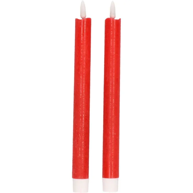 Magic Flame Dinerkaarsen - LED - 2x stuks - rood - 25 cm - met glitters - Woondecoratie - Elektrische kaarsen - warm wit