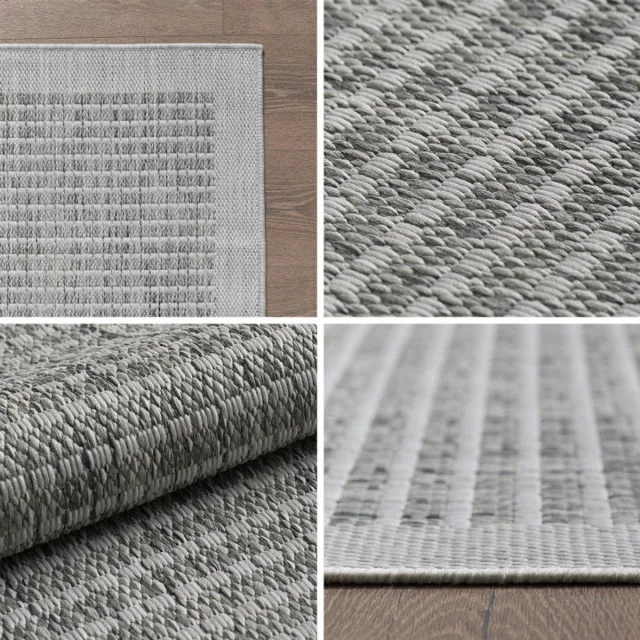 Giza Vloerkleed – Grijs met Kader – Laagpolig & Modern – Voor Binnen & Buiten – 200x200 cm rond