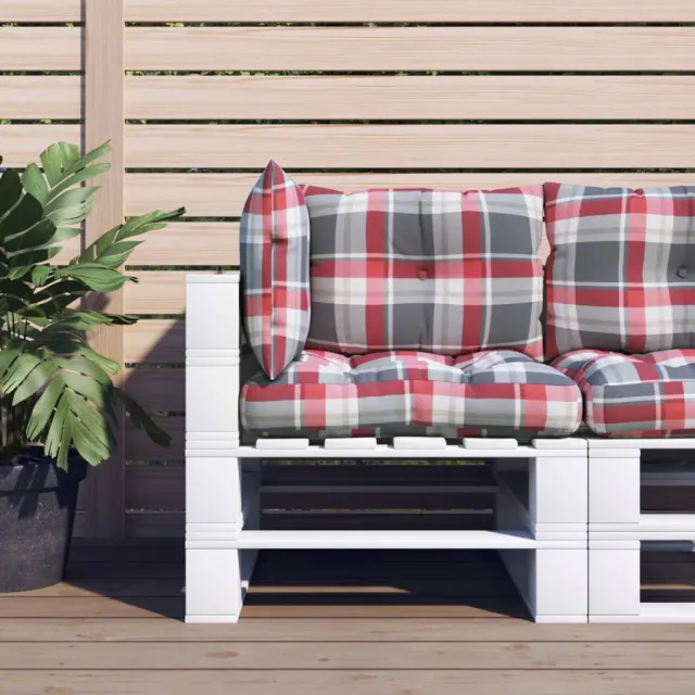 vidaXL Palletkussens 3 st ruitpatroon stof rood Meerkleurig