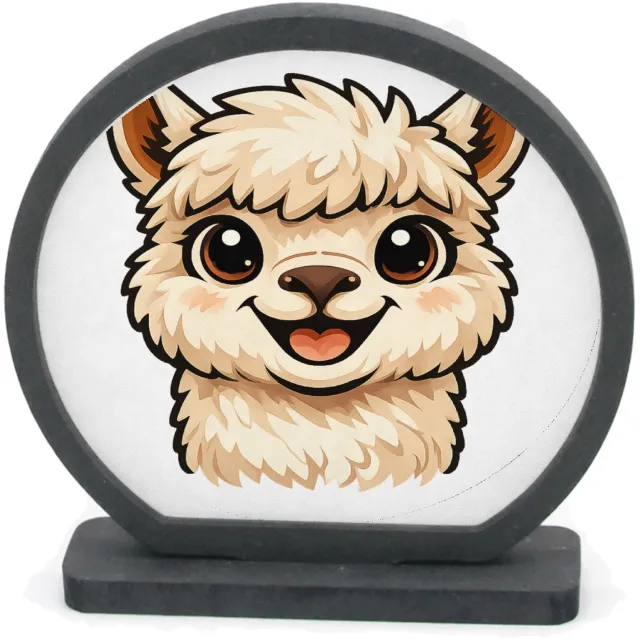 Mr Cadeautjes Houten fotolijst rond met MDF inleg - design Een vrolijke alpaca met grote, nieuwsgierige ogen en een bre | cadeau Wit