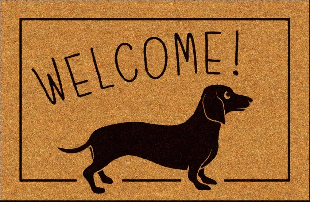 JoY@Mat Luxe indoor mat - Deurmat - Schoonloopmat - Droogloopmat - Welcome Teckel - 40cmx60cm - Polyamide zwart/bruin