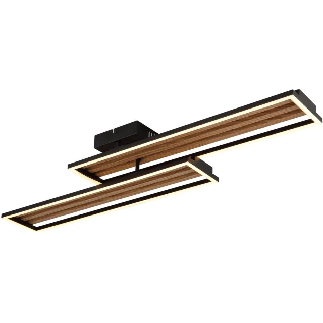 Globo LED plafondlamp houtlook woonkamerlamp draaibaar design lamp zwart, metaal aluminium kunststof, 30W 1540lm warm wit, LxH 90 x10
