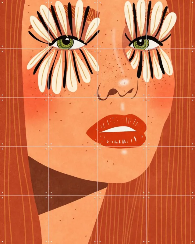 IXXI Flower Eyes, Raissa Oltmanns - 80 x 100 cm - Grote wanddecoratie en posters - Illustraties, Grafisch Ontwerp, Digitale Kunst, Kleurrijk Oranje