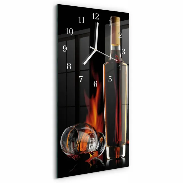 TULUP Wandklok - Alcohol Gekleurde Glazen Klok - 30x60 cm - Zwart Glazen Klok Met Print - Witte Handen - Rechthoekige Wandklok - Gekleurde Glazen Klok - Glazen Klok Met Print Zwart - Alcohol