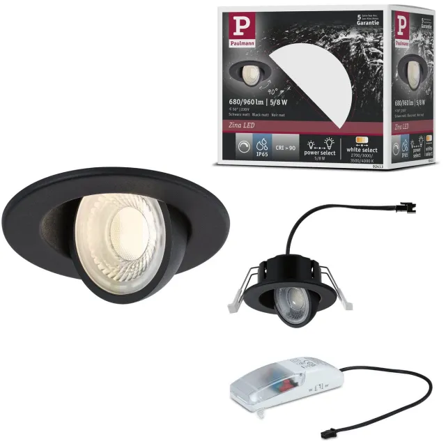 Paulmann LED-inbouwlamp Zina IP65 8W 685lm 230V dimbaar White Select Zwart mat