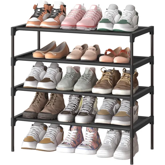 Songmics Schoenenrek - Schoenenrek 4 Lagen - Ruimtebesparend - Metalen Frame - Vliesstoff Planken Zwart