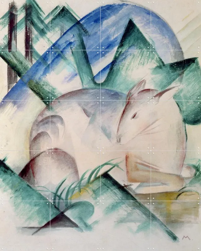 IXXI Sleeping Deer, Franz Marc & Bridgeman Images - 80 x 100 cm - Grote wanddecoratie en posters - Abstract, Kleurrijk, Aquarel, Illustraties Lichte tinten / Wit