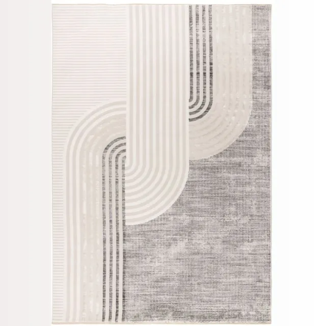 Muratap Vintage Japandi Vista Laagpolig Vloerkleed Crème/Zilver- 120x170 CM Grijs