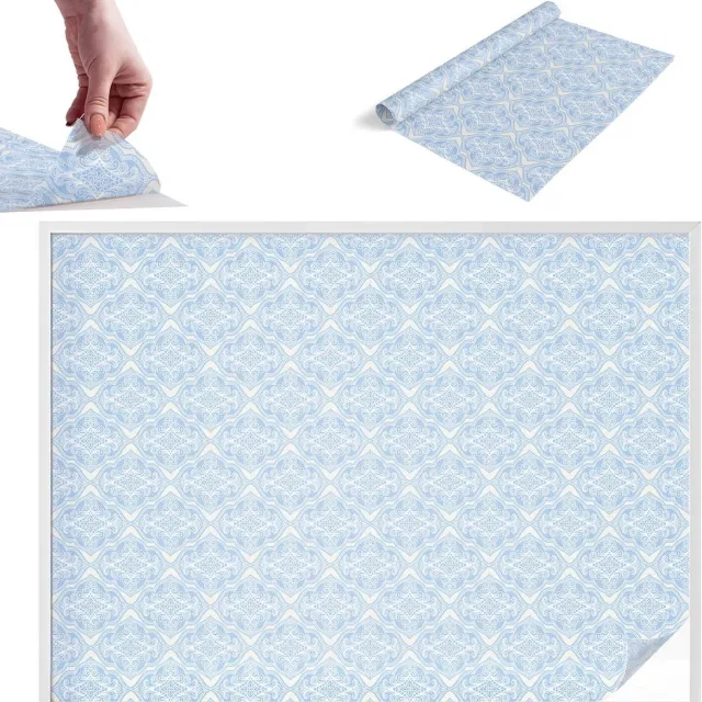 TULUP Raamfolie Anti inkijk - Bloemenornament Melkglas Folie - 200x146 cm - Blauw Anti inkijk Raamfolie Glas in Lood - Zonwerende Raamfolie - Voor de slaapkamer, woonkamer en hal. - Privacy Folie Raam Glas in Lood Blauw - Bloemenornament