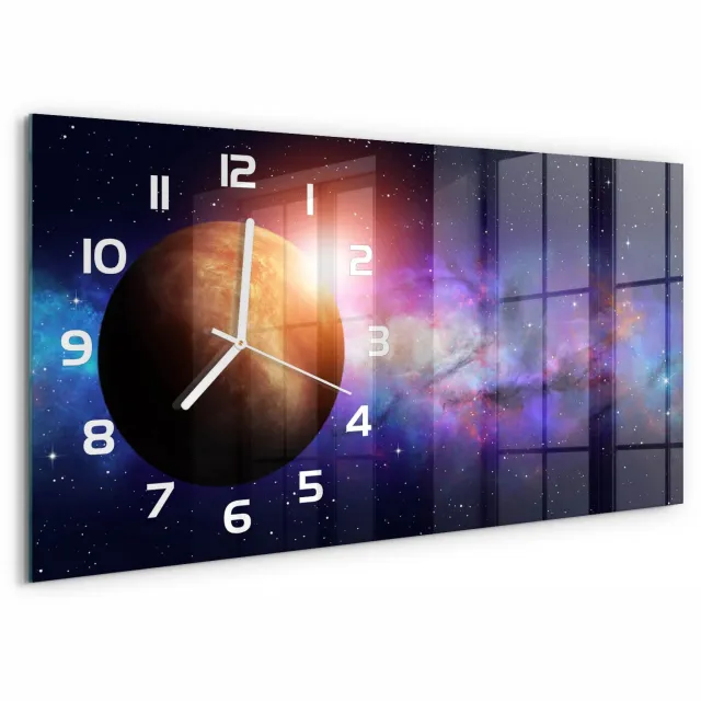 TULUP Wandklok - Mist Wandklok Glas Decoratie - 60x30 cm - Veelkleurig Gekleurde Glazen Klok - Witte handen - Rechthoekige Klok - Klok Glas Met Opdruk - Moderne Wandklok Glas