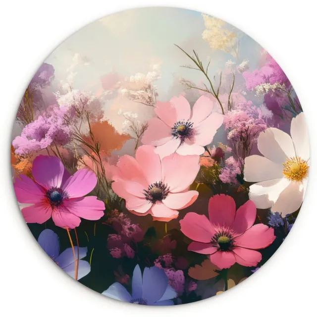 WallCircle Wandcirkel 30x30 cm - Muurcirkel Bloemen - Kleurrijk - Bloei - Muurdecoratie woonkamer - Wanddecoratie slaapkamer - Kamer decoratie accessoires - Ronde schilderijen