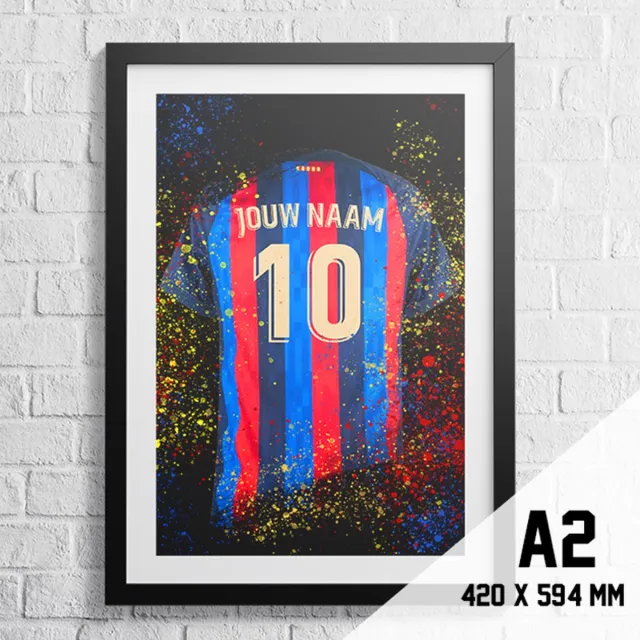 Kleurmedia Barcelona Voetbal Poster - Gepersonaliseerd met jouw naam - Voetbal Shirt Poster - A2+ Formaat 43,2 x 61 cm - Een uniek voetbal cadeau