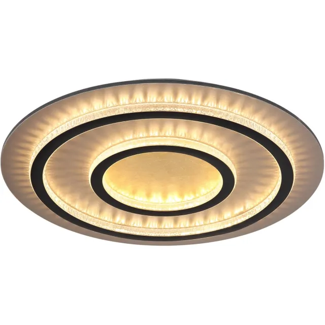 Globo LED plafondlamp dimbaar met afstandsbediening kristallen zwart goud woonkamerlamp, kleurverandering, 60W 2100lm warm wit-koud wit, D 55 x 6 cm