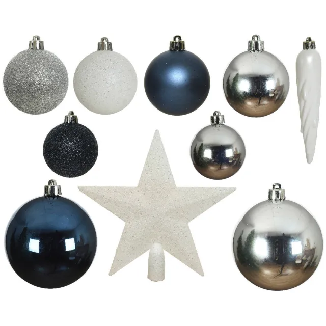 Decoris Kerstballen polystyreen blauw/kleur(en) shiny matt glitter mix - 33 stuks (ø8 cm) Multi