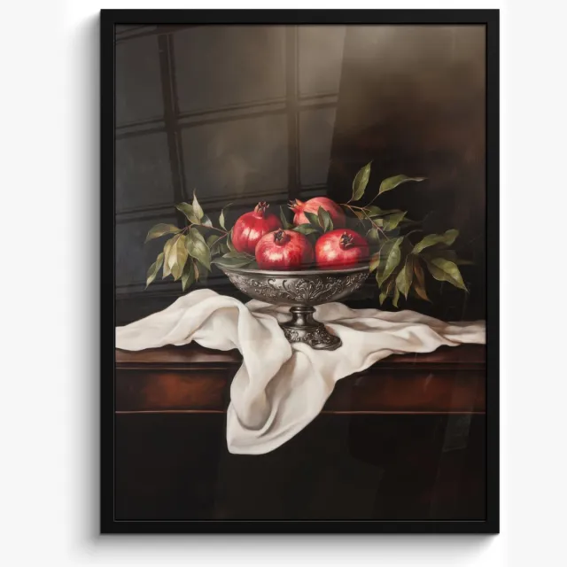 FrameYourWall Poster in lijst - Fotolijst 50x70 cm - Posters - Granaatappels - Klassiek - Vintage - Posterlijst zwart - Decoratie - Wanddecoratie woonkamer - Muurdecoratie slaapkamer Granaatappels - Stilleven