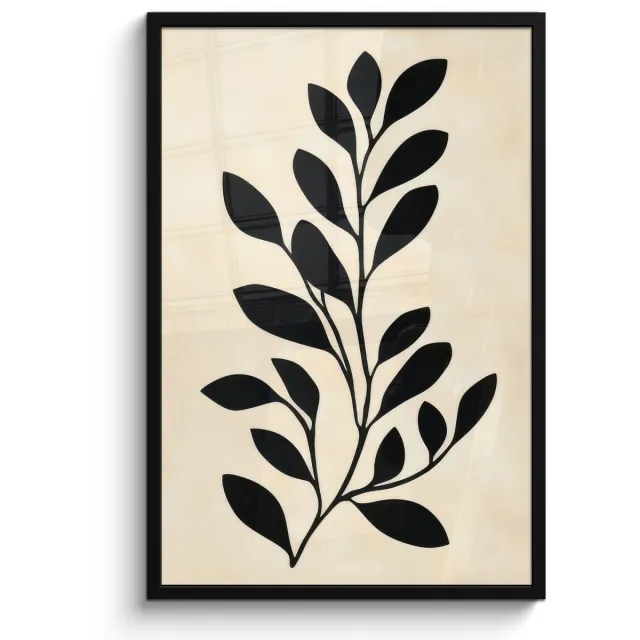 FrameYourWall Poster in lijst - Fotolijst 60x90 cm - Posters - Minimalistisch - Tak - Bladeren - Zwart - Posterlijst zwart - Decoratie - Wanddecoratie woonkamer - Muurdecoratie slaapkamer