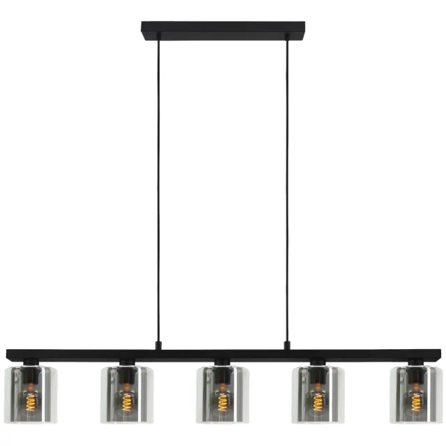 EGLO Cadley Hanglamp | Rookglas - Smoke glas | E27 | Breedte 121 cm | Zwart Zwart;Zwart-Transparant;