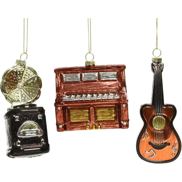 Decoris Kersthanger kunststof muziekinstrument | guitaar-piano-fonograaf | Metallic kleuren verschillende