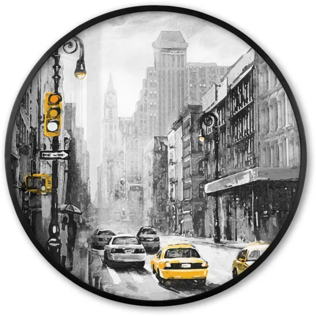 FrameYourWall Poster in lijst Rond - Fotolijst 60x60 cm - Posters - Schilderij - Olieverf - Stad - Auto - Ronde posterlijst zwart - Decoratie - Wanddecoratie woonkamer - Muurdecoratie slaapkamer Multicolor