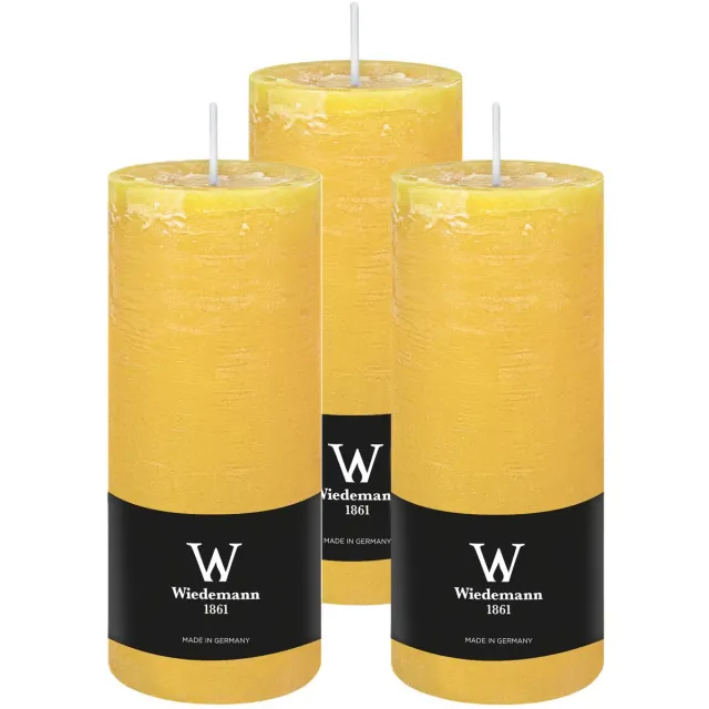 Wiedemann Cilinderkaars/stompkaars - 3x - rustieke kaars - okergeel - 7 x 16 cm - 66 branduren