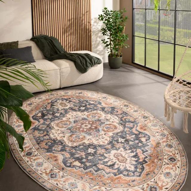 Heritaged Vintage buitenkleed ovaal - Valenca Fino goud/blauw 230x330