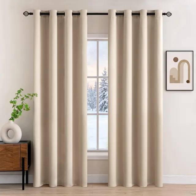Famanu Verduisterende gordijnen set van 2, thermisch isolerend, 200 x 140 cm, donkerbeige, voor slaapkamer en woonkamer, ontworpen met drievoudige weeftechnologie voor optimale schaduw