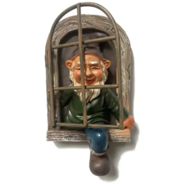 WiseGoods Tuinkabouter Met Witte Baard - Ophangbaar Beeld Voor De Tuin - Weerbestendig Standbeeld Van Duurzame Hars - 14.5x15x8cm Bruin