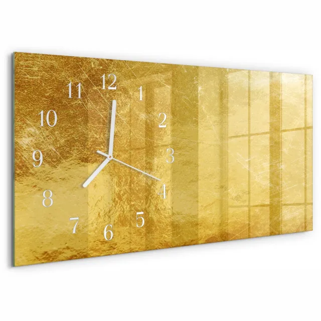TULUP Wandklok - Metaalachtige textuur Moderne Glazen Wandklok - 60x30 cm - Geel Wandklok Glas Met Motief - Witte Handen - Rechthoekige Wandklok - Moderne Wandklok Glas - Wandklok Glas Decoratie Geel - Metaalachtige textuur