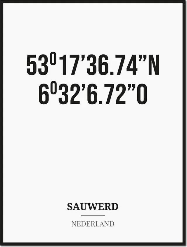 Studio216 Poster/kaart SAUWERD met coördinaten zwart, wit