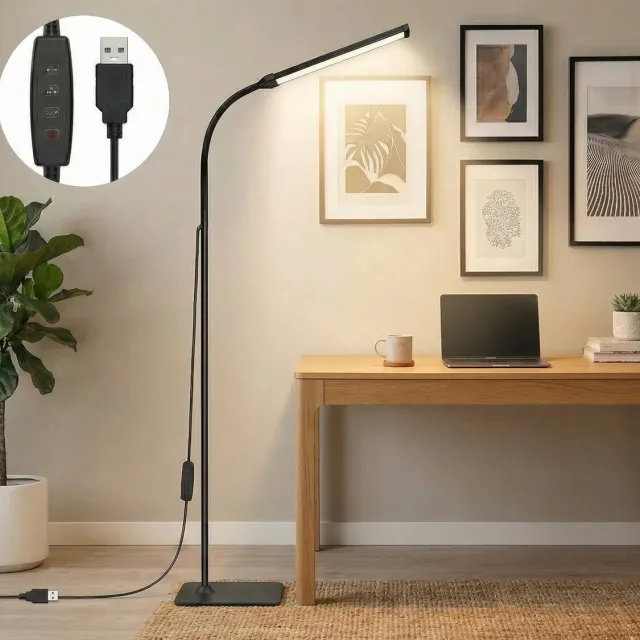 MUPOO Dimbare LED Vloerlamp Zwart - Flexibele Staande Lamp & Leeslamp met Hoogte Verstelbaar -Voor Woonkamer, Make-up & Hoek