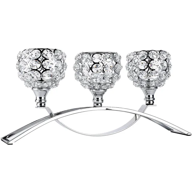 Ibenzoa Decoratieve Zilveren Kandelaar met 3 Armen en Kristallen Schalen voor Feestelijke Gelegenheden