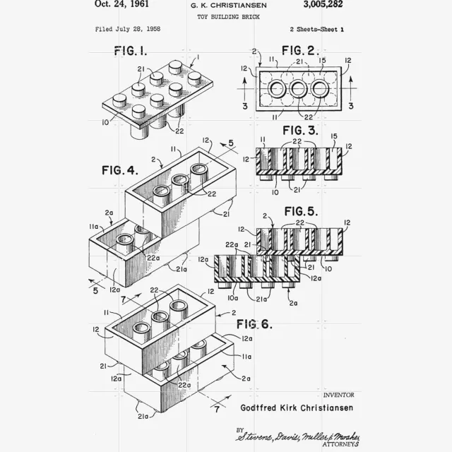 IXXI Lego Print Black & White, Florent Bodart - 100 x 140 cm - Grote wanddecoratie en posters - Illustraties, Line art, Grafisch Ontwerp, Technische Monochroom / Lichte tinten / Zwart / Zwart en wit