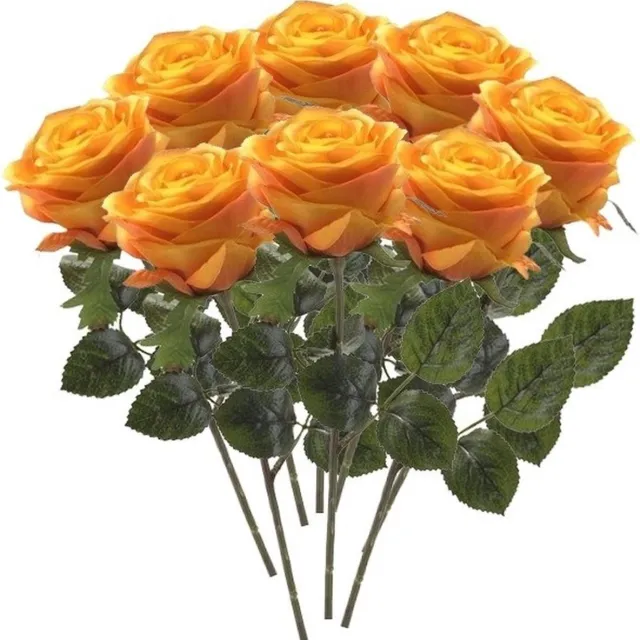 Bellatio Flowers & Plants Emerald Kunstbloem roos Simone - 8x - geel/oranje - 45 cm - decoratie bloemen