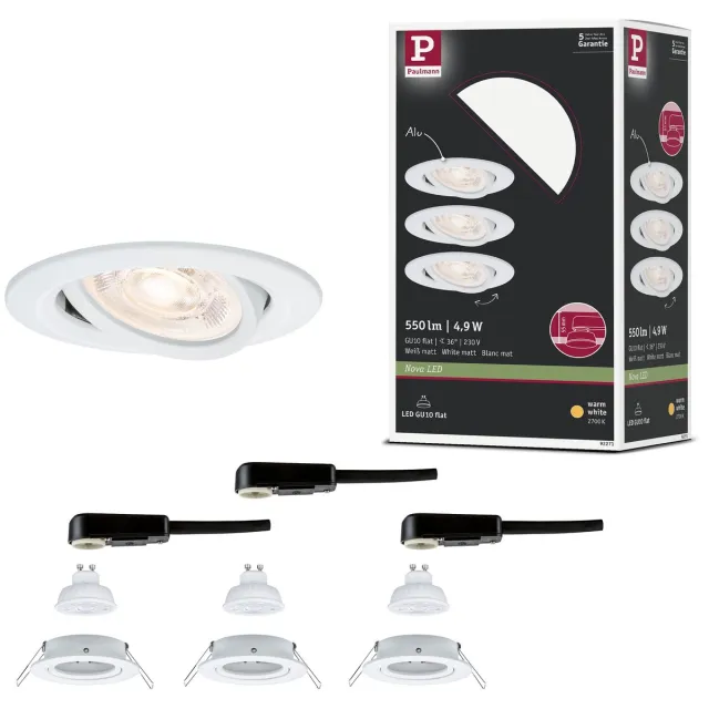 Paulmann LED-inbouwlamp Nova GU10 Flat draaibaar 3x4,9W 3x550lm 230V 2700K Wit mat