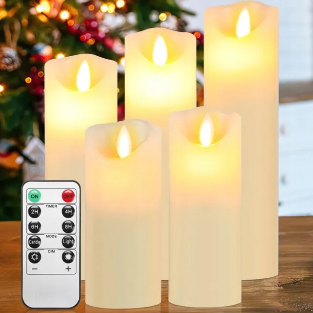 Bedee 5 Stuks Led Kaarsen - Nep Kaarsen - Dinerkaarsen - Kerst Kaarsen met Bewegende Vlam - Paraffinehouders - Dimfunctie - Afstandsbediening - Timer 2-8 uur - Flikkerend & Constant licht - Schuin Ontwerp - Voor Bruiloft & Kerst & Romantisch Diner & Sfeer Wit