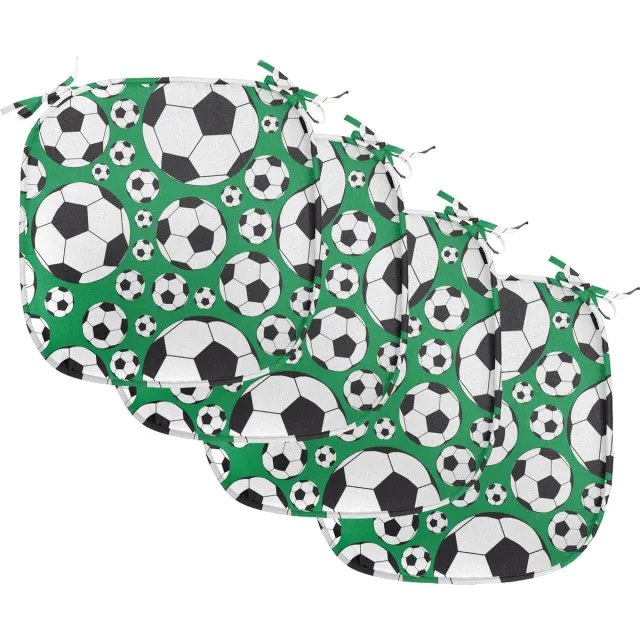 New Bed Voetbal Populair Sport Motief Stoelkussen Set van 4, Anti-Slip Zitting Pad, 40 cm x 40 cm Wit Zwart en Groen- 4 Set
